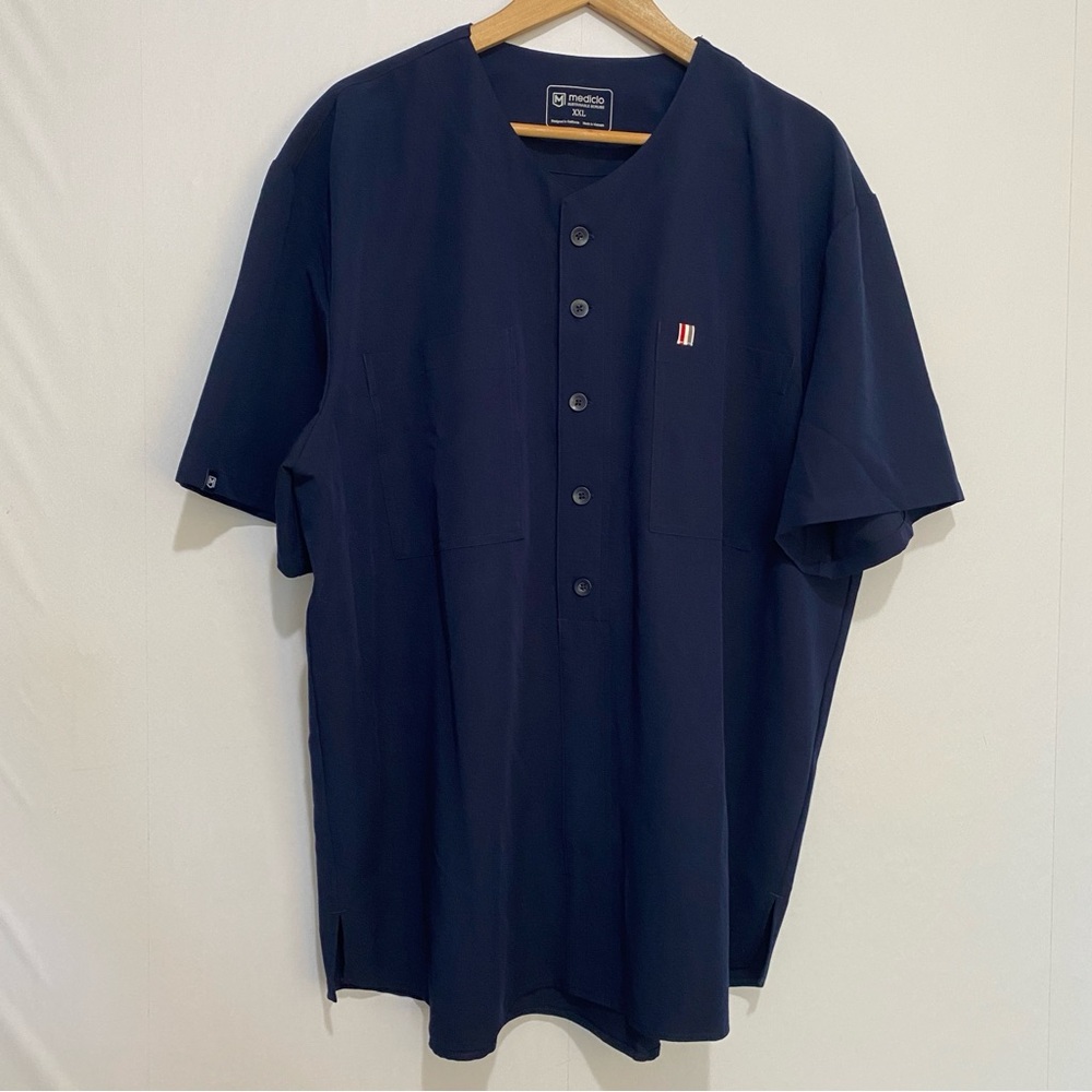 Mediclo Scrub Top Mens XXL Navy Blue Stretch Healthcare Uniform Nurse‎ Workwear
